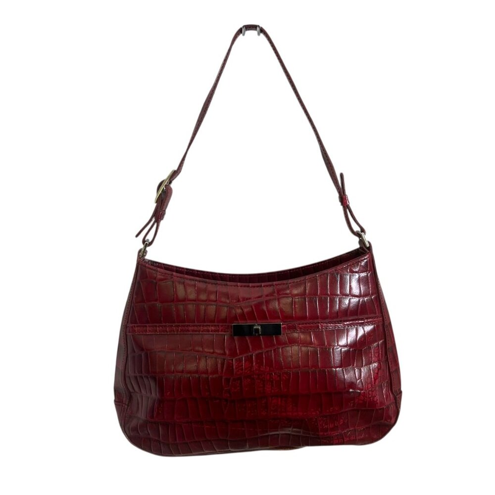 Charter Club Croc Embossed Faux Leather Shoulder Bag Dark Red Y2K Hobo‎